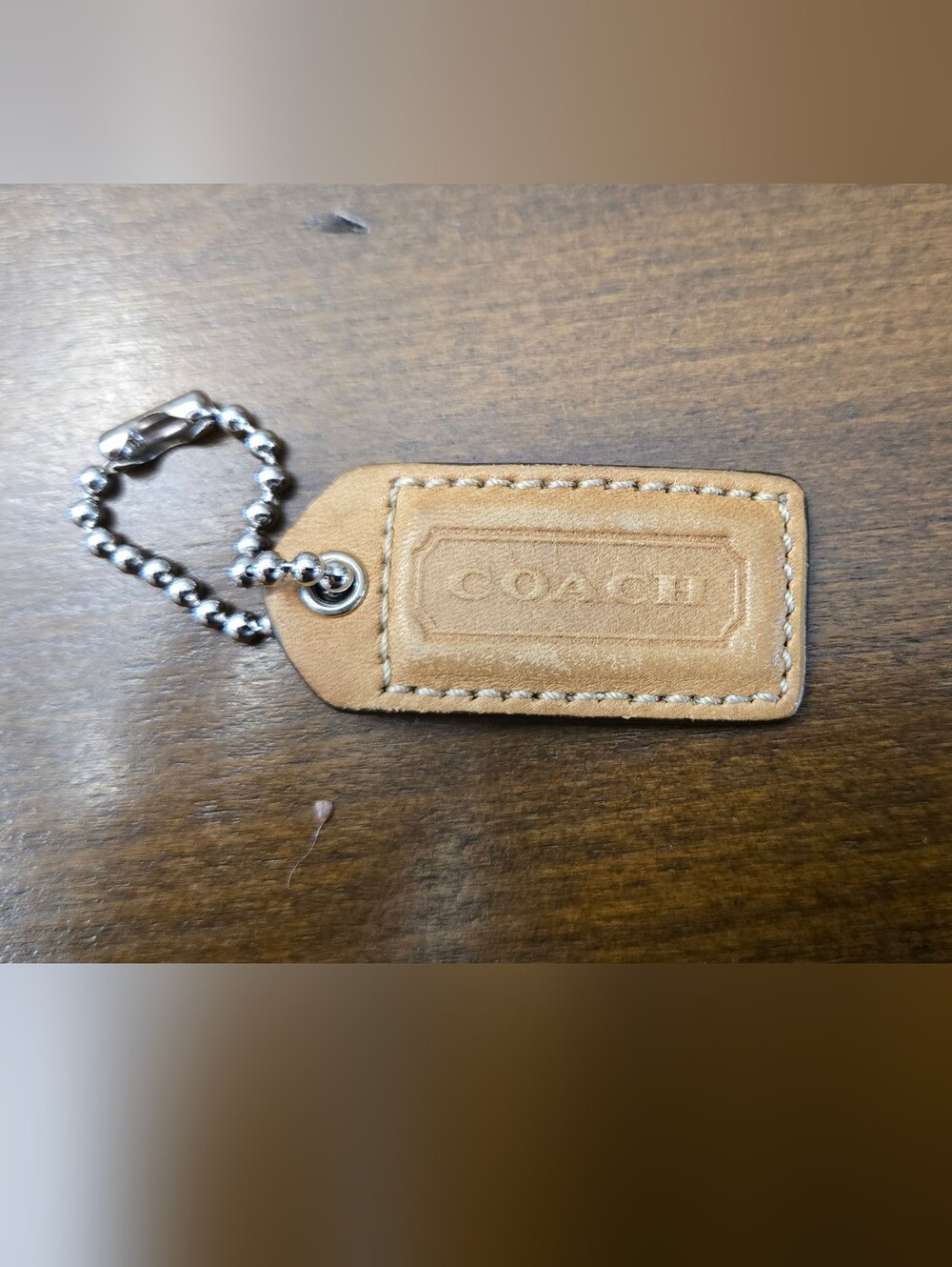 Coach Tan Leather Key & Card Holder Tag with Ball Chain
